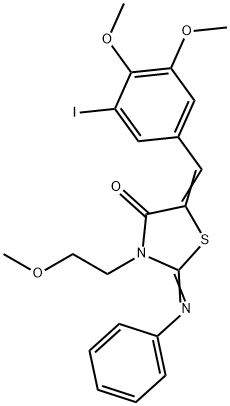 5-(3-iodo-4,5-dimethoxybenzylidene)-3-(2-methoxyethyl)-2-(phenylimino)-1,3-thiazolidin-4-one Struktur