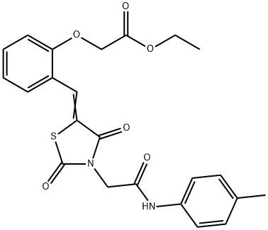 ethyl [2-({2,4-dioxo-3-[2-oxo-2-(4-toluidino)ethyl]-1,3-thiazolidin-5-ylidene}methyl)phenoxy]acetate Struktur