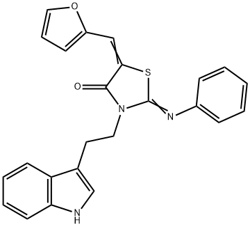 5-(2-furylmethylene)-3-[2-(1H-indol-3-yl)ethyl]-2-(phenylimino)-1,3-thiazolidin-4-one Struktur