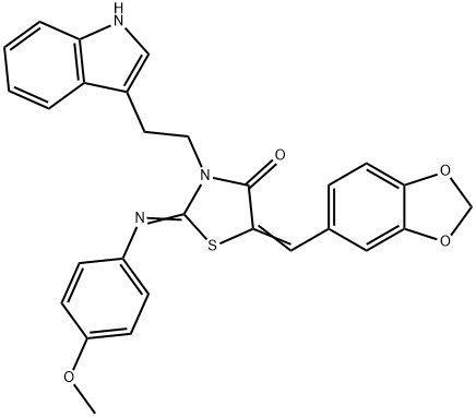 5-(1,3-benzodioxol-5-ylmethylene)-3-[2-(1H-indol-3-yl)ethyl]-2-[(4-methoxyphenyl)imino]-1,3-thiazolidin-4-one Struktur