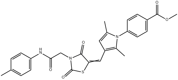 methyl 4-[3-({2,4-dioxo-3-[2-oxo-2-(4-toluidino)ethyl]-1,3-thiazolidin-5-ylidene}methyl)-2,5-dimethyl-1H-pyrrol-1-yl]benzoate Struktur