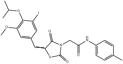 2-[5-(3-iodo-4-isopropoxy-5-methoxybenzylidene)-2,4-dioxo-1,3-thiazolidin-3-yl]-N-(4-methylphenyl)acetamide Struktur