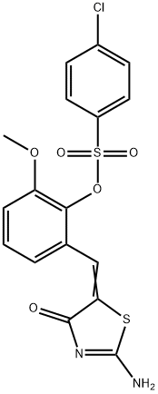 2-[(2-imino-4-oxo-1,3-thiazolidin-5-ylidene)methyl]-6-methoxyphenyl 4-chlorobenzenesulfonate Struktur