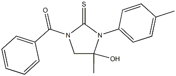 1-benzoyl-4-hydroxy-4-methyl-3-(4-methylphenyl)imidazolidine-2-thione Struktur