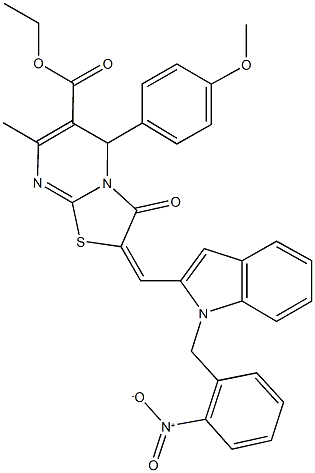 ethyl 2-[(1-{2-nitrobenzyl}-1H-indol-2-yl)methylene]-5-(4-methoxyphenyl)-7-methyl-3-oxo-2,3-dihydro-5H-[1,3]thiazolo[3,2-a]pyrimidine-6-carboxylate Struktur