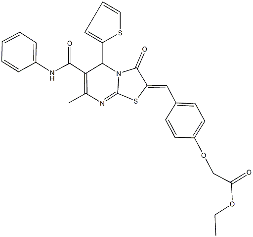 ethyl {4-[(6-(anilinocarbonyl)-7-methyl-3-oxo-5-(2-thienyl)-5H-[1,3]thiazolo[3,2-a]pyrimidin-2(3H)-ylidene)methyl]phenoxy}acetate Struktur