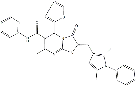 2-[(2,5-dimethyl-1-phenyl-1H-pyrrol-3-yl)methylene]-7-methyl-3-oxo-N-phenyl-5-(2-thienyl)-2,3-dihydro-5H-[1,3]thiazolo[3,2-a]pyrimidine-6-carboxamide Struktur