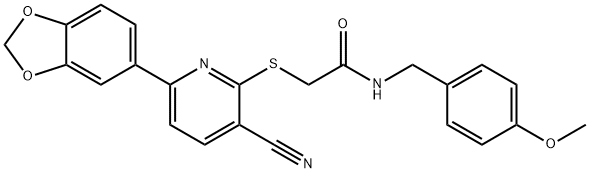 2-{[6-(1,3-benzodioxol-5-yl)-3-cyanopyridin-2-yl]sulfanyl}-N-(4-methoxybenzyl)acetamide Struktur