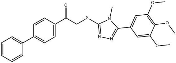 1-[1,1'-biphenyl]-4-yl-2-{[4-methyl-5-(3,4,5-trimethoxyphenyl)-4H-1,2,4-triazol-3-yl]sulfanyl}ethanone Struktur