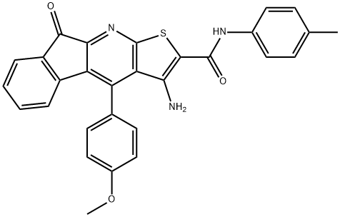 3-amino-4-(4-methoxyphenyl)-N-(4-methylphenyl)-9-oxo-9H-indeno[2,1-b]thieno[3,2-e]pyridine-2-carboxamide Struktur