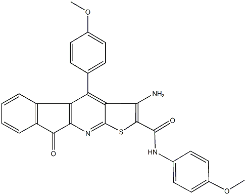 3-amino-N,4-bis(4-methoxyphenyl)-9-oxo-9H-indeno[2,1-b]thieno[3,2-e]pyridine-2-carboxamide Struktur