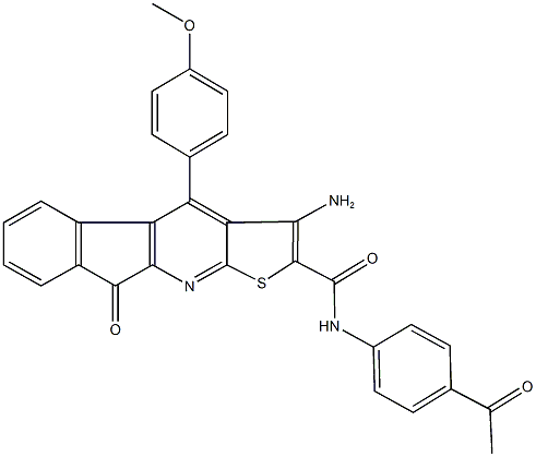 N-(4-acetylphenyl)-3-amino-4-(4-methoxyphenyl)-9-oxo-9H-indeno[2,1-b]thieno[3,2-e]pyridine-2-carboxamide Struktur