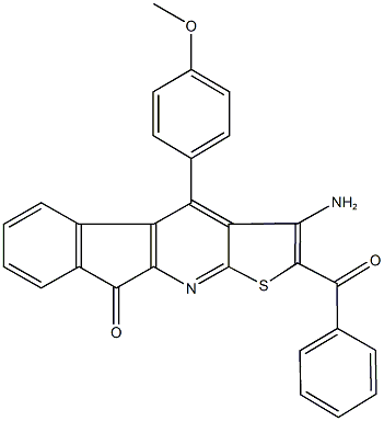 3-amino-2-benzoyl-4-(4-methoxyphenyl)-9H-indeno[2,1-b]thieno[3,2-e]pyridin-9-one Struktur