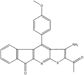 2-acetyl-3-amino-4-(4-methoxyphenyl)-9H-indeno[2,1-b]thieno[3,2-e]pyridin-9-one Struktur