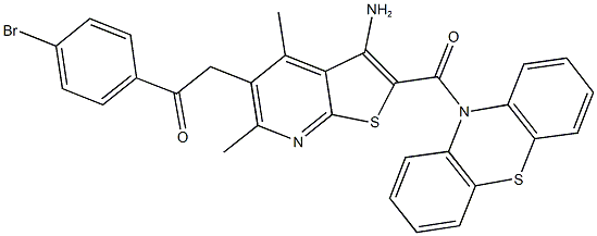 2-[3-amino-4,6-dimethyl-2-(10H-phenothiazin-10-ylcarbonyl)thieno[2,3-b]pyridin-5-yl]-1-(4-bromophenyl)ethanone Struktur