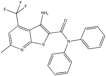 3-amino-6-methyl-N,N-diphenyl-4-(trifluoromethyl)thieno[2,3-b]pyridine-2-carboxamide Struktur