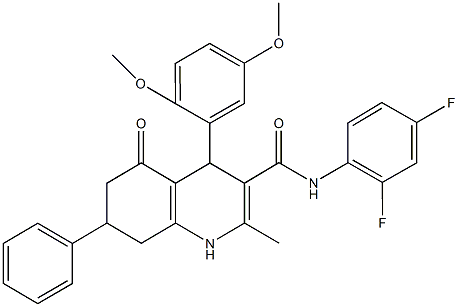 N-(2,4-difluorophenyl)-4-(2,5-dimethoxyphenyl)-2-methyl-5-oxo-7-phenyl-1,4,5,6,7,8-hexahydro-3-quinolinecarboxamide Struktur