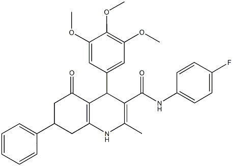 N-(4-fluorophenyl)-2-methyl-5-oxo-7-phenyl-4-(3,4,5-trimethoxyphenyl)-1,4,5,6,7,8-hexahydro-3-quinolinecarboxamide Struktur