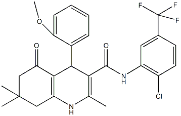 N-[2-chloro-5-(trifluoromethyl)phenyl]-4-(2-methoxyphenyl)-2,7,7-trimethyl-5-oxo-1,4,5,6,7,8-hexahydro-3-quinolinecarboxamide Struktur