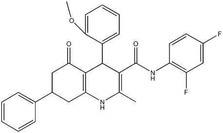 N-(2,4-difluorophenyl)-4-(2-methoxyphenyl)-2-methyl-5-oxo-7-phenyl-1,4,5,6,7,8-hexahydro-3-quinolinecarboxamide Struktur