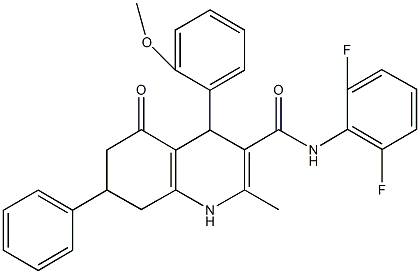 N-(2,6-difluorophenyl)-4-(2-methoxyphenyl)-2-methyl-5-oxo-7-phenyl-1,4,5,6,7,8-hexahydro-3-quinolinecarboxamide Struktur