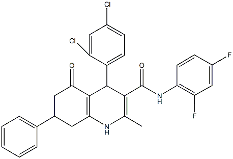 4-(2,4-dichlorophenyl)-N-(2,4-difluorophenyl)-2-methyl-5-oxo-7-phenyl-1,4,5,6,7,8-hexahydro-3-quinolinecarboxamide Struktur