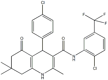 4-(4-chlorophenyl)-N-[2-chloro-5-(trifluoromethyl)phenyl]-2,7,7-trimethyl-5-oxo-1,4,5,6,7,8-hexahydro-3-quinolinecarboxamide Struktur