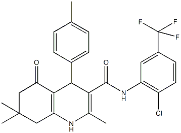 N-[2-chloro-5-(trifluoromethyl)phenyl]-2,7,7-trimethyl-4-(4-methylphenyl)-5-oxo-1,4,5,6,7,8-hexahydro-3-quinolinecarboxamide Struktur