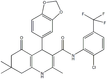 4-(1,3-benzodioxol-5-yl)-N-[2-chloro-5-(trifluoromethyl)phenyl]-2,7,7-trimethyl-5-oxo-1,4,5,6,7,8-hexahydro-3-quinolinecarboxamide Struktur