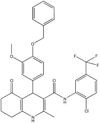 4-[4-(benzyloxy)-3-methoxyphenyl]-N-[2-chloro-5-(trifluoromethyl)phenyl]-2-methyl-5-oxo-1,4,5,6,7,8-hexahydro-3-quinolinecarboxamide Struktur