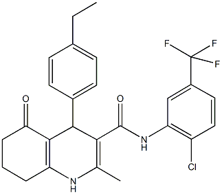 N-[2-chloro-5-(trifluoromethyl)phenyl]-4-(4-ethylphenyl)-2-methyl-5-oxo-1,4,5,6,7,8-hexahydro-3-quinolinecarboxamide Struktur