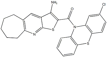 2-[(2-chloro-10H-phenothiazin-10-yl)carbonyl]-6,7,8,9-tetrahydro-5H-cyclohepta[b]thieno[3,2-e]pyridin-3-ylamine Struktur