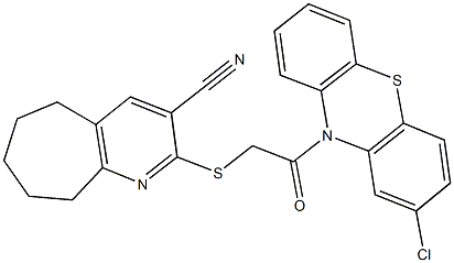 2-{[2-(2-chloro-10H-phenothiazin-10-yl)-2-oxoethyl]sulfanyl}-6,7,8,9-tetrahydro-5H-cyclohepta[b]pyridine-3-carbonitrile Struktur