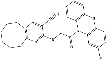 2-{[2-(2-chloro-10H-phenothiazin-10-yl)-2-oxoethyl]sulfanyl}-5,6,7,8,9,10-hexahydrocycloocta[b]pyridine-3-carbonitrile Struktur