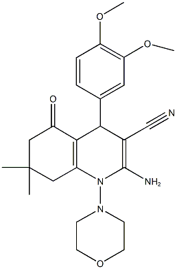 2-amino-4-(3,4-dimethoxyphenyl)-7,7-dimethyl-1-(4-morpholinyl)-5-oxo-1,4,5,6,7,8-hexahydro-3-quinolinecarbonitrile Struktur