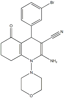 2-amino-4-(3-bromophenyl)-1-(4-morpholinyl)-5-oxo-1,4,5,6,7,8-hexahydro-3-quinolinecarbonitrile Struktur