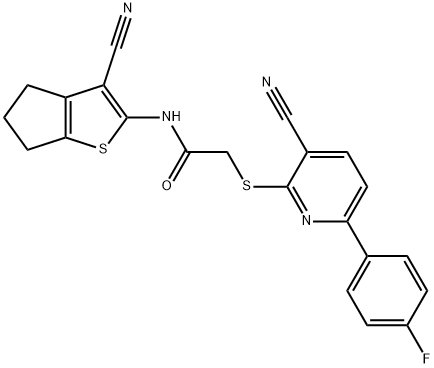 N-(3-cyano-5,6-dihydro-4H-cyclopenta[b]thien-2-yl)-2-{[3-cyano-6-(4-fluorophenyl)pyridin-2-yl]sulfanyl}acetamide Struktur