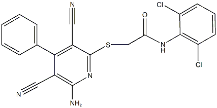 2-[(6-amino-3,5-dicyano-4-phenyl-2-pyridinyl)sulfanyl]-N-(2,6-dichlorophenyl)acetamide Struktur