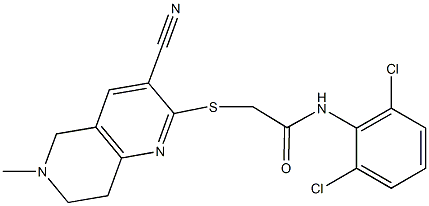 2-[(3-cyano-6-methyl-5,6,7,8-tetrahydro[1,6]naphthyridin-2-yl)sulfanyl]-N-(2,6-dichlorophenyl)acetamide Struktur