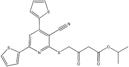 isopropyl 4-{[3-cyano-4,6-di(2-thienyl)-2-pyridinyl]sulfanyl}-3-oxobutanoate Struktur