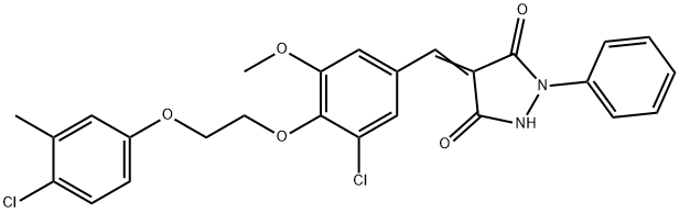 4-{3-chloro-4-[2-(4-chloro-3-methylphenoxy)ethoxy]-5-methoxybenzylidene}-1-phenyl-3,5-pyrazolidinedione Struktur