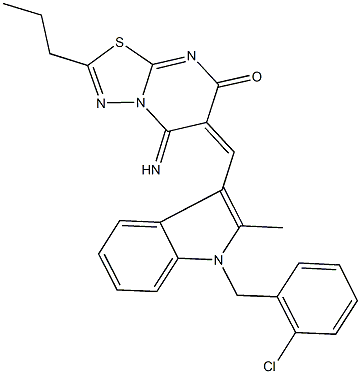 6-{[1-(2-chlorobenzyl)-2-methyl-1H-indol-3-yl]methylene}-5-imino-2-propyl-5,6-dihydro-7H-[1,3,4]thiadiazolo[3,2-a]pyrimidin-7-one Struktur