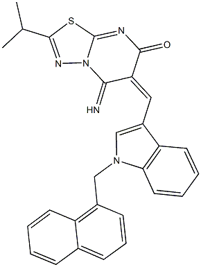 5-imino-2-isopropyl-6-{[1-(1-naphthylmethyl)-1H-indol-3-yl]methylene}-5,6-dihydro-7H-[1,3,4]thiadiazolo[3,2-a]pyrimidin-7-one Struktur