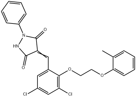 4-{3,5-dichloro-2-[2-(2-methylphenoxy)ethoxy]benzylidene}-1-phenyl-3,5-pyrazolidinedione Struktur