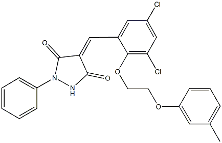 4-{3,5-dichloro-2-[2-(3-methylphenoxy)ethoxy]benzylidene}-1-phenyl-3,5-pyrazolidinedione Struktur