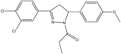 3-(3,4-dichlorophenyl)-5-[4-(methyloxy)phenyl]-1-propanoyl-4,5-dihydro-1H-pyrazole Struktur