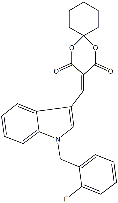 3-{[1-(2-fluorobenzyl)-1H-indol-3-yl]methylene}-1,5-dioxaspiro[5.5]undecane-2,4-dione Struktur