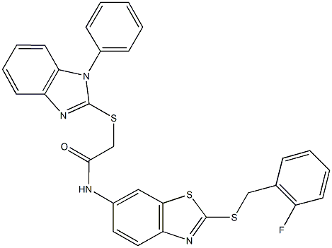 N-{2-[(2-fluorobenzyl)sulfanyl]-1,3-benzothiazol-6-yl}-2-[(1-phenyl-1H-benzimidazol-2-yl)sulfanyl]acetamide Struktur