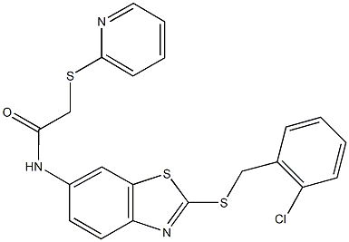 N-{2-[(2-chlorobenzyl)sulfanyl]-1,3-benzothiazol-6-yl}-2-(2-pyridinylsulfanyl)acetamide Struktur