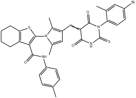 2-{3-[(1-(4-bromo-2-methylphenyl)-4,6-dioxo-2-thioxotetrahydro-5(2H)-pyrimidinylidene)methyl]-2,5-dimethyl-1H-pyrrol-1-yl}-N-(4-methylphenyl)-4,5,6,7-tetrahydro-1-benzothiophene-3-carboxamide Struktur